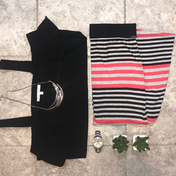 GUESS - striped maxi skirt (coral and black) - Picture 5 of 5